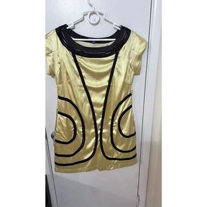Nico La Women's Square Neck Short Sleeve Swirled A-Line Dress Yellow Size Large